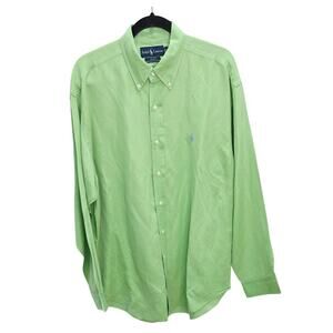 Vintage Ralph Lauren Silk & Linen Green Long Sleeve Men's Button Front Shirt  L